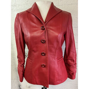 Zion NEWYORK Vibrant Red Italian Lambskin Leather Blazer Size 6 Made in USA